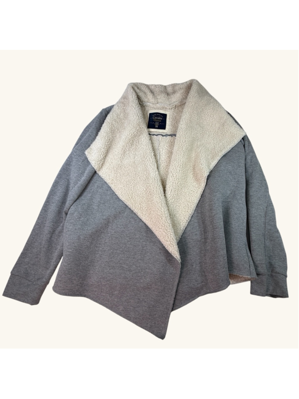Cavalini Original Womens 3X Gray Sherpa Open Front Jacket Cozy Fleece Cardigan